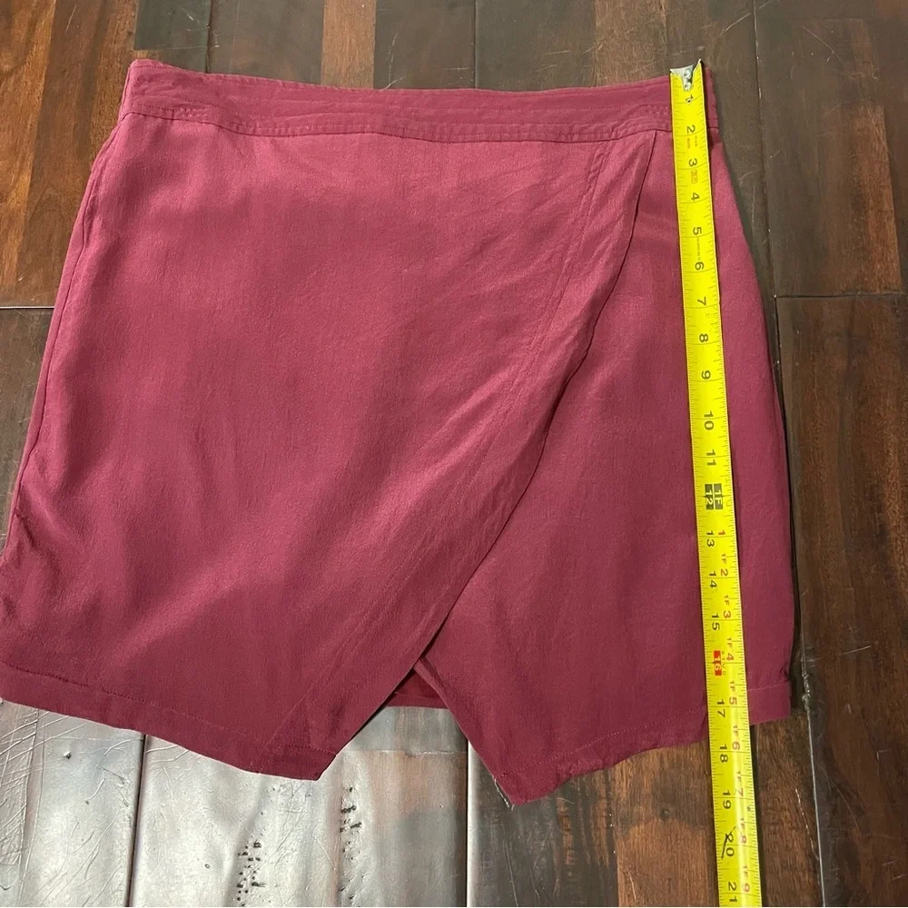 NWT Madewell Burgundy SILK PARKWAY SKIRT Crossover Faux Wrap Mini Size Large
